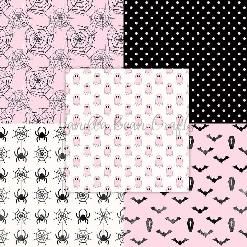 Pink Halloween Seamless Pastel Goth Digital Paper 12x12 Scrapbook ...