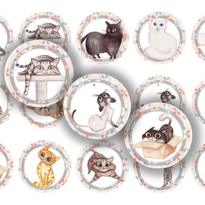 Niedliche Katzen 25 mm bci druckbare Flaschenverschlussbilder