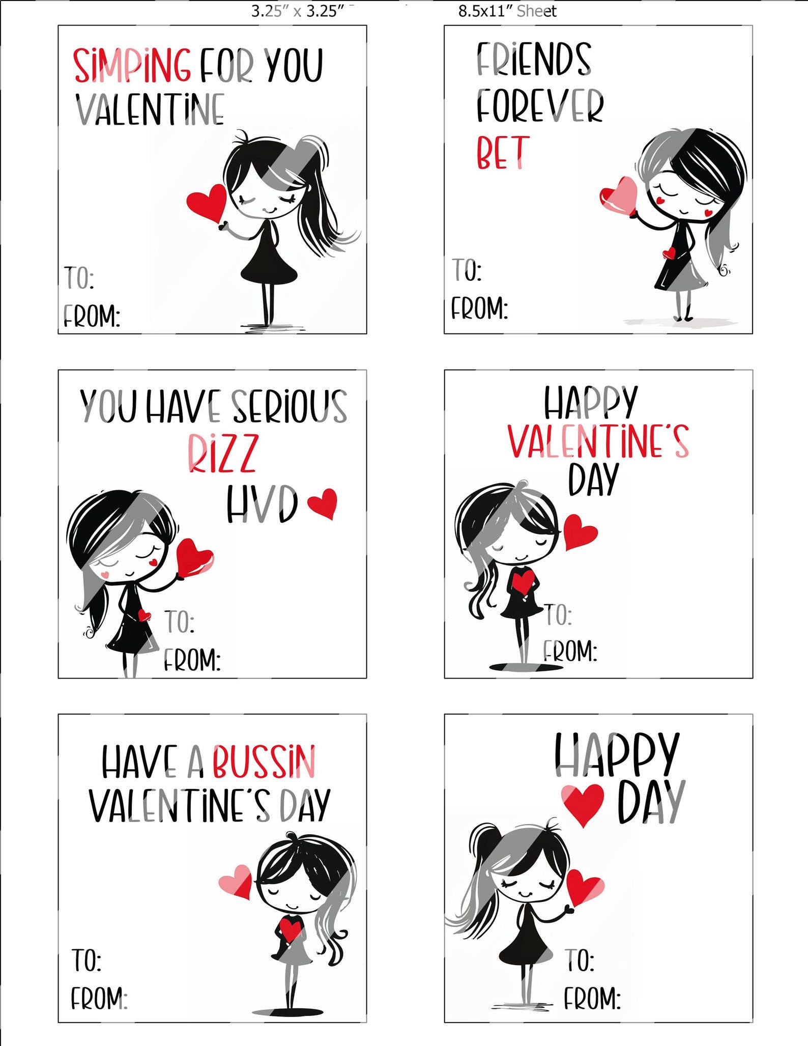 Kids Slang Girl Valentine's Day Rizz Printable Cards Gift Tag - Etsy
