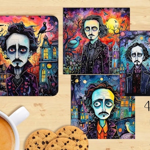Platz Untersetzer PNG Artsy Edgar Poe 4-Zoll-Untersetzer-Karte Tag Wandkunst Sublimation druckbare PNG JPG