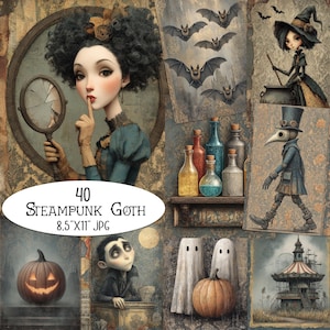 40 Steampunk Gothic Halloween Dark Digital Paper Junk Journal 8.5x11 letter printable sublimation
