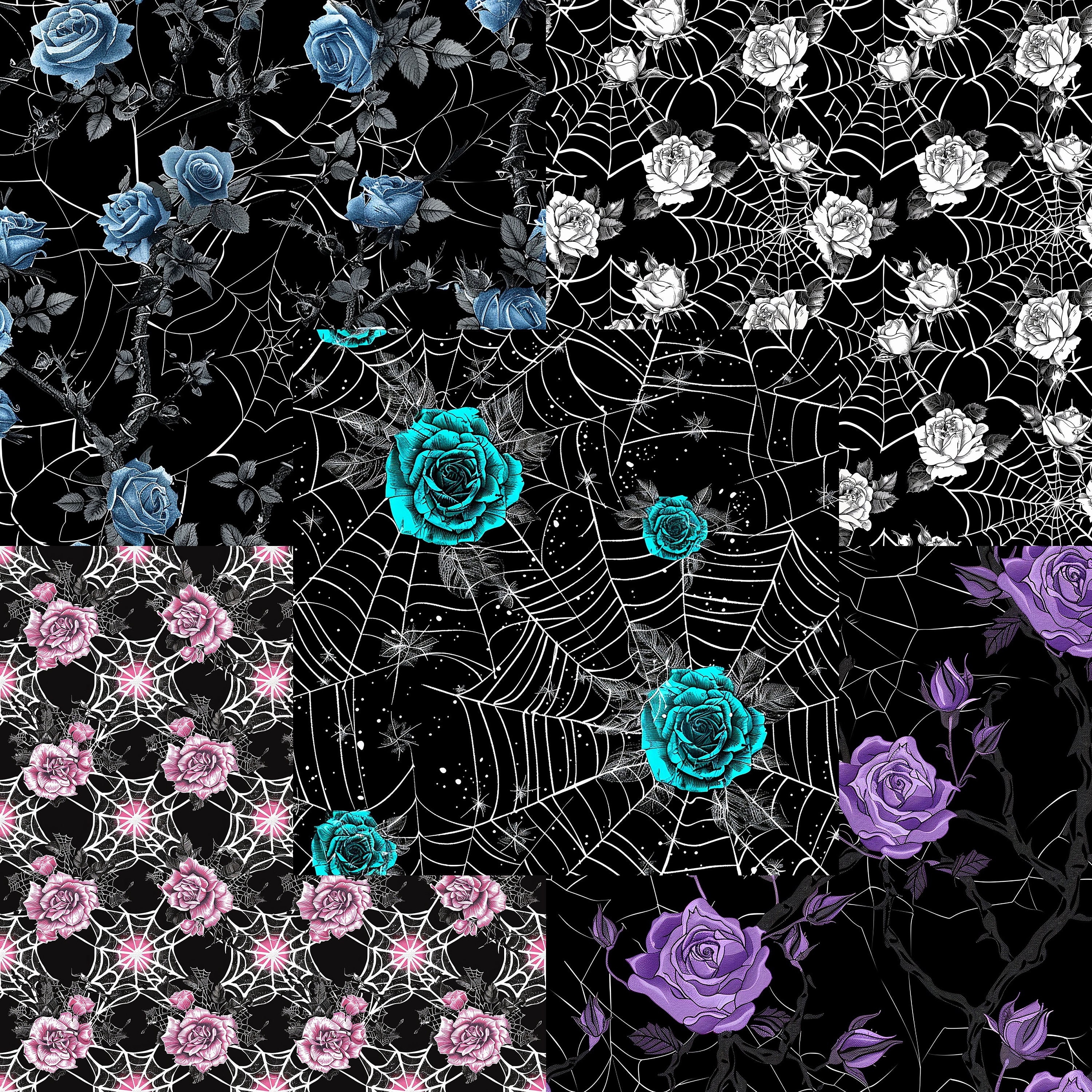 Rose and Spiderweb Web Seamless Halloween Goth Digital Paper 12x12 ...