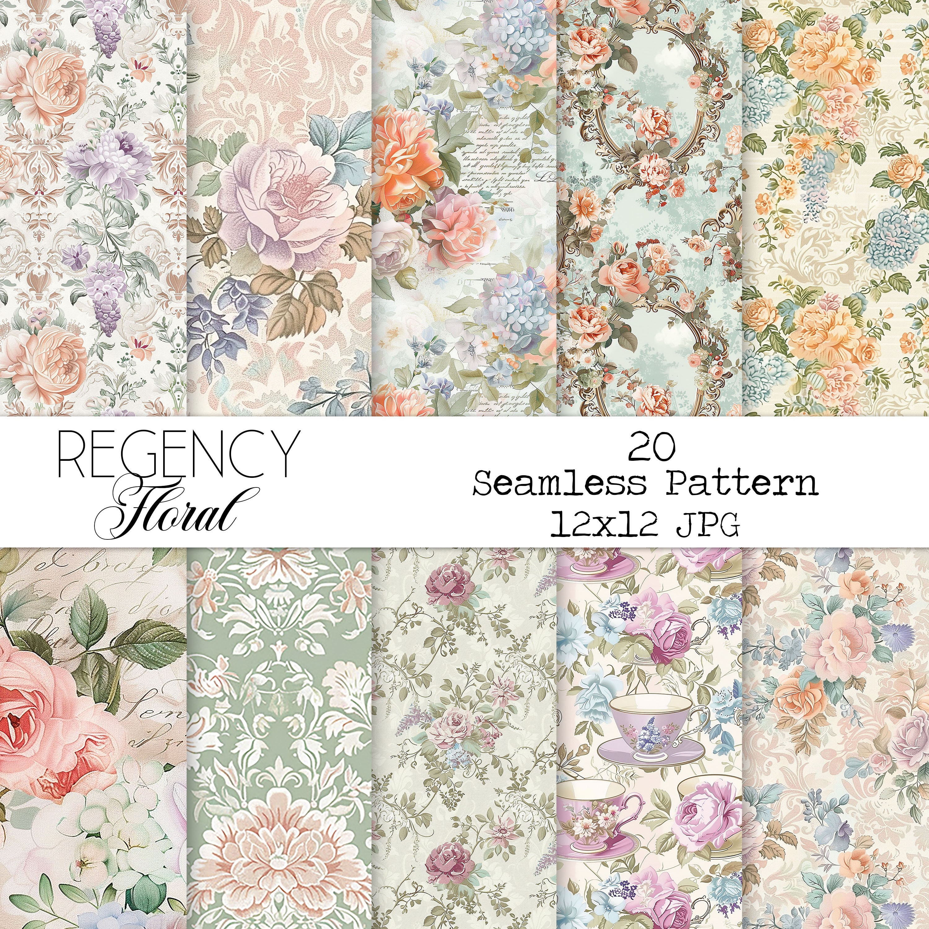 Regency Paper Regency Era Floral Royal Tea Background Digital Paper 12x12 Scrapbook ...