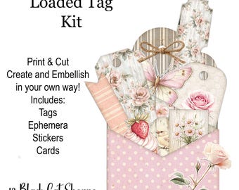 Pink Shabby VictorianLoaded Tag dekorative DIY Geschenkanhänger Mini Kit JPG Ephemera Junk Journal