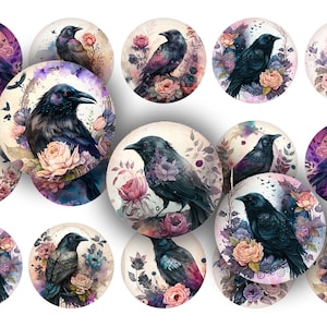 Floral Krähe Rabe 25 mm 1 Zoll bci druckbare Flaschenverschluss Bilder