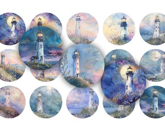 Watercolor Lighthouse 25mm 1 inch bci printable bottle cap images