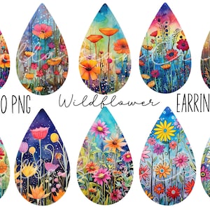 May include: Ten digital images of watercolor paintings of wildflowers in teardrop shapes. The images are for use as earring designs.