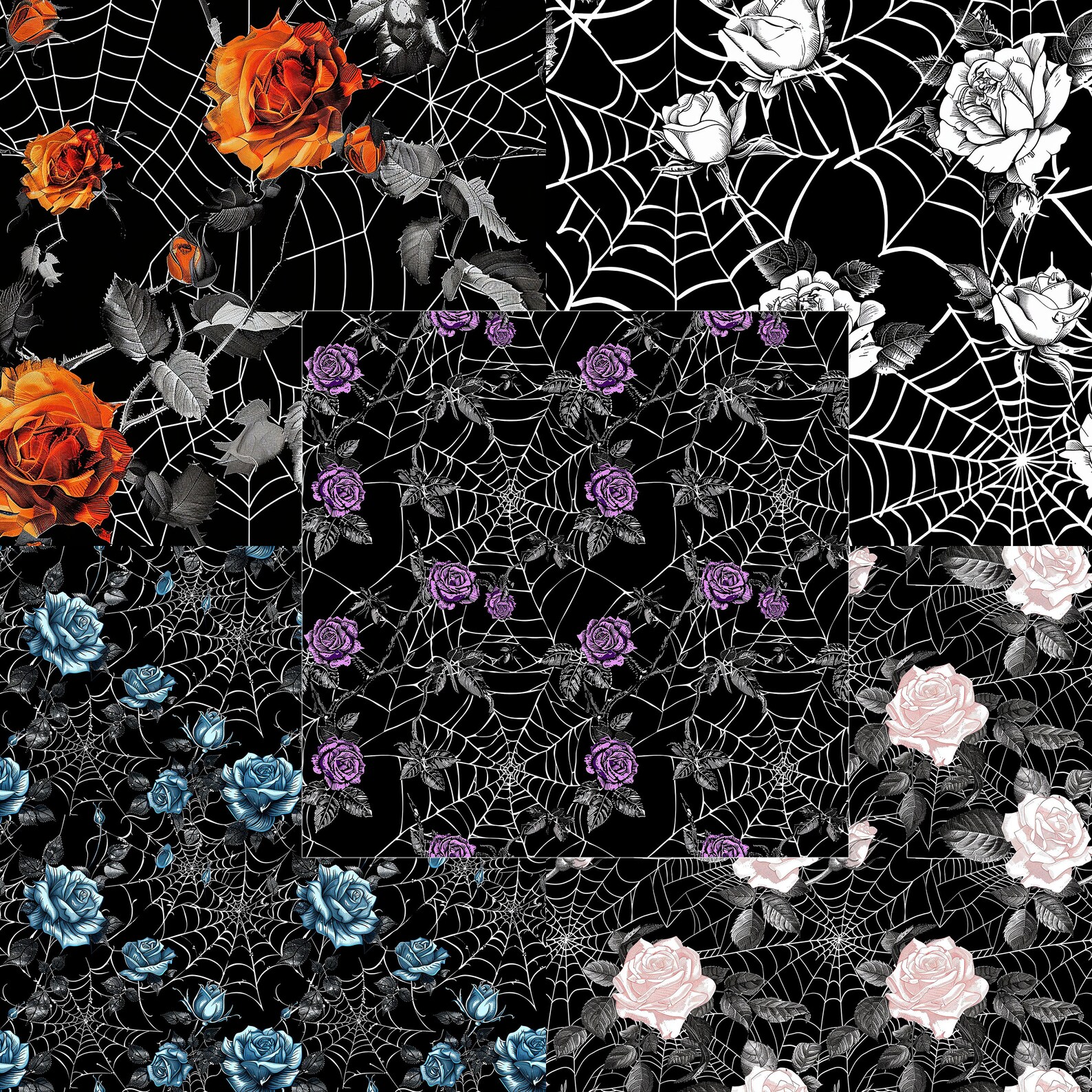 Rose and Spiderweb Web Seamless Halloween Goth Digital Paper 12x12 ...