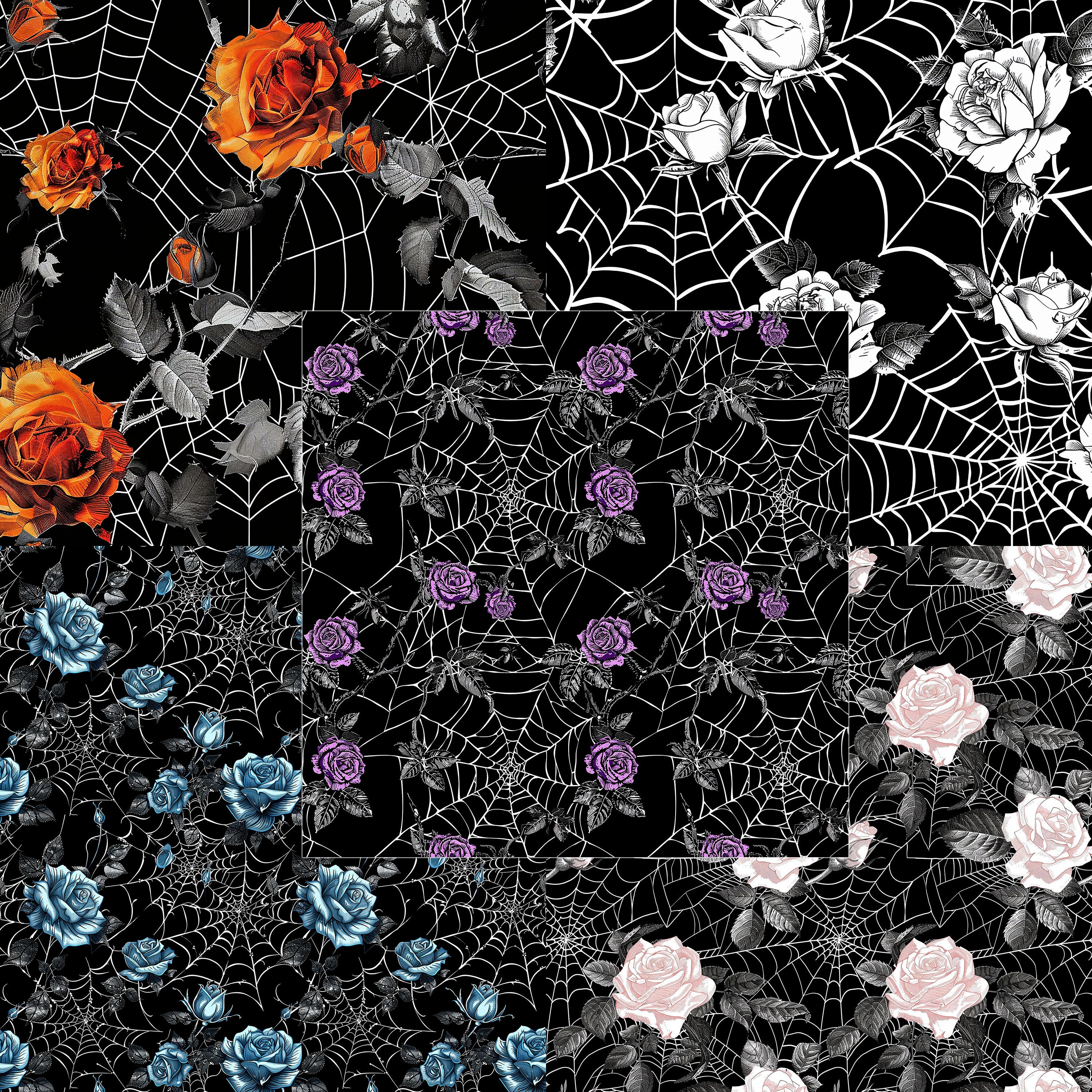 Rose and Spiderweb Web Seamless Halloween Goth Digital Paper 12x12 ...