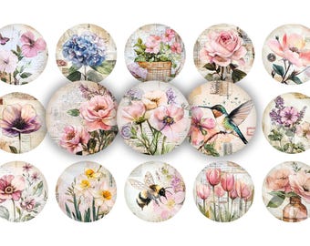 Vintage Flowers Garden Floral 25mm 1 inch bci printable bottle cap images