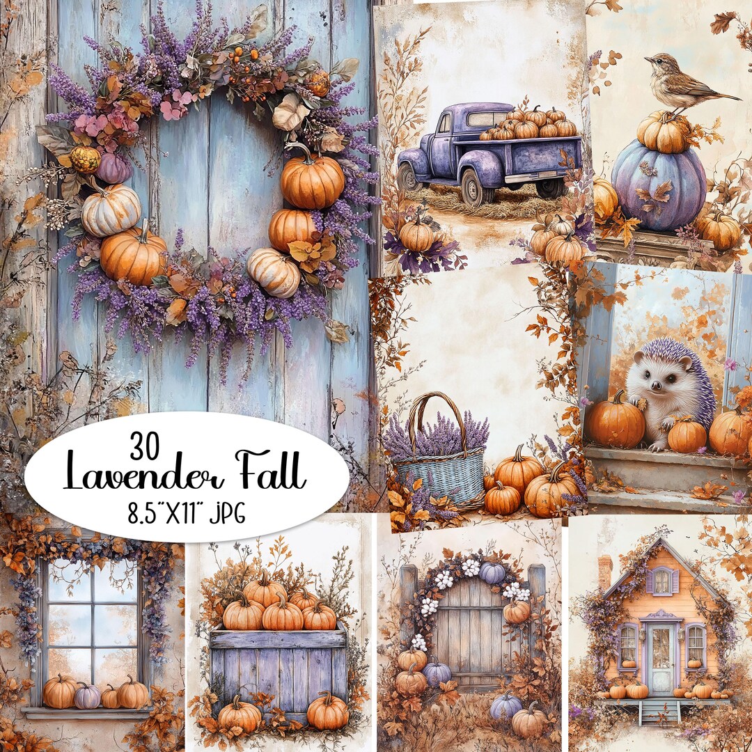 Lavender Pumpkin Digital Paper: Fall Scrapbook Journal (8.5x11 Inch ...
