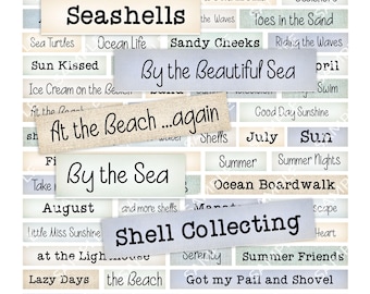 65 Beach Ocean Seashell Summer Text Word Phrases Sentiments JPG Ephemera Junk Journal 8.5x11 printable