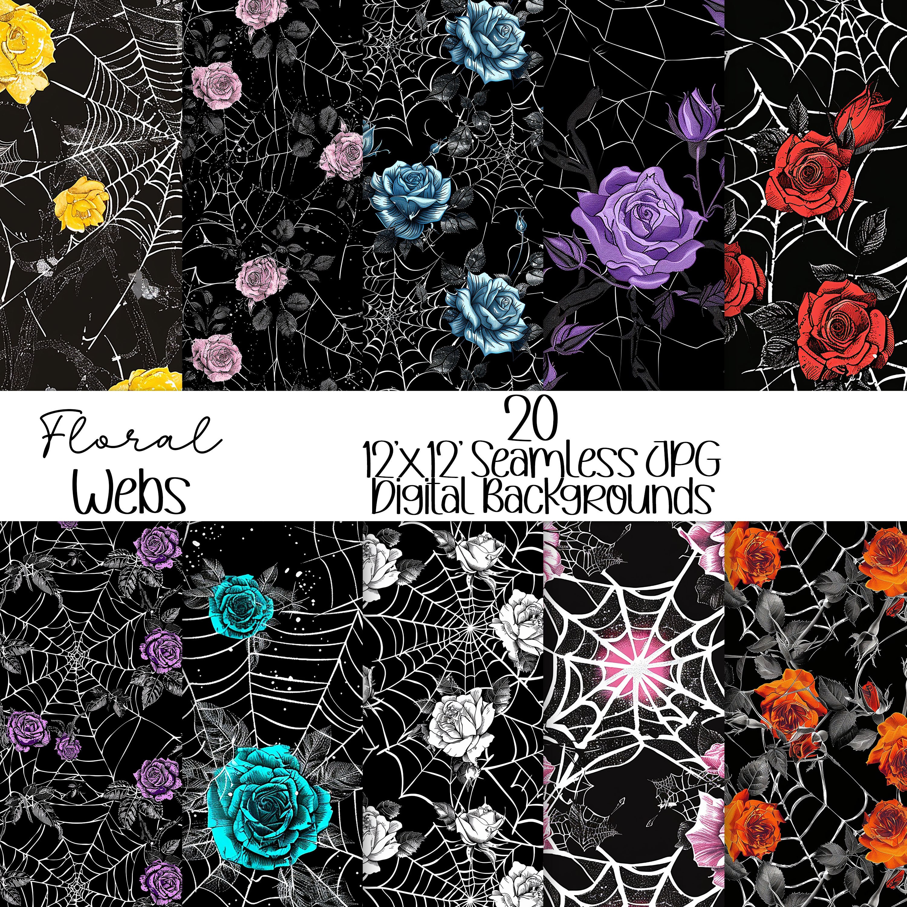 Rose and Spiderweb Web Seamless Halloween Goth Digital Paper 12x12 ...