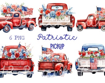 July 4th Pickup Truck Floral Patriotic PNG Clipart sublimation printable