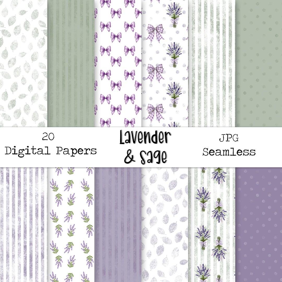 Lavender Flower and Sage Green Pattern Seamless Digital Paper 12x12 Jpg ...