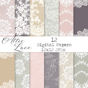 Papel digital vintage ATTIC LACE de 12 x 12 para álbumes de recortes, imprimible por sublimación