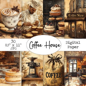 Café Casa pastelaria café da manhã papel digital Junk Journal 8,5x11 carta para impressão sublimação