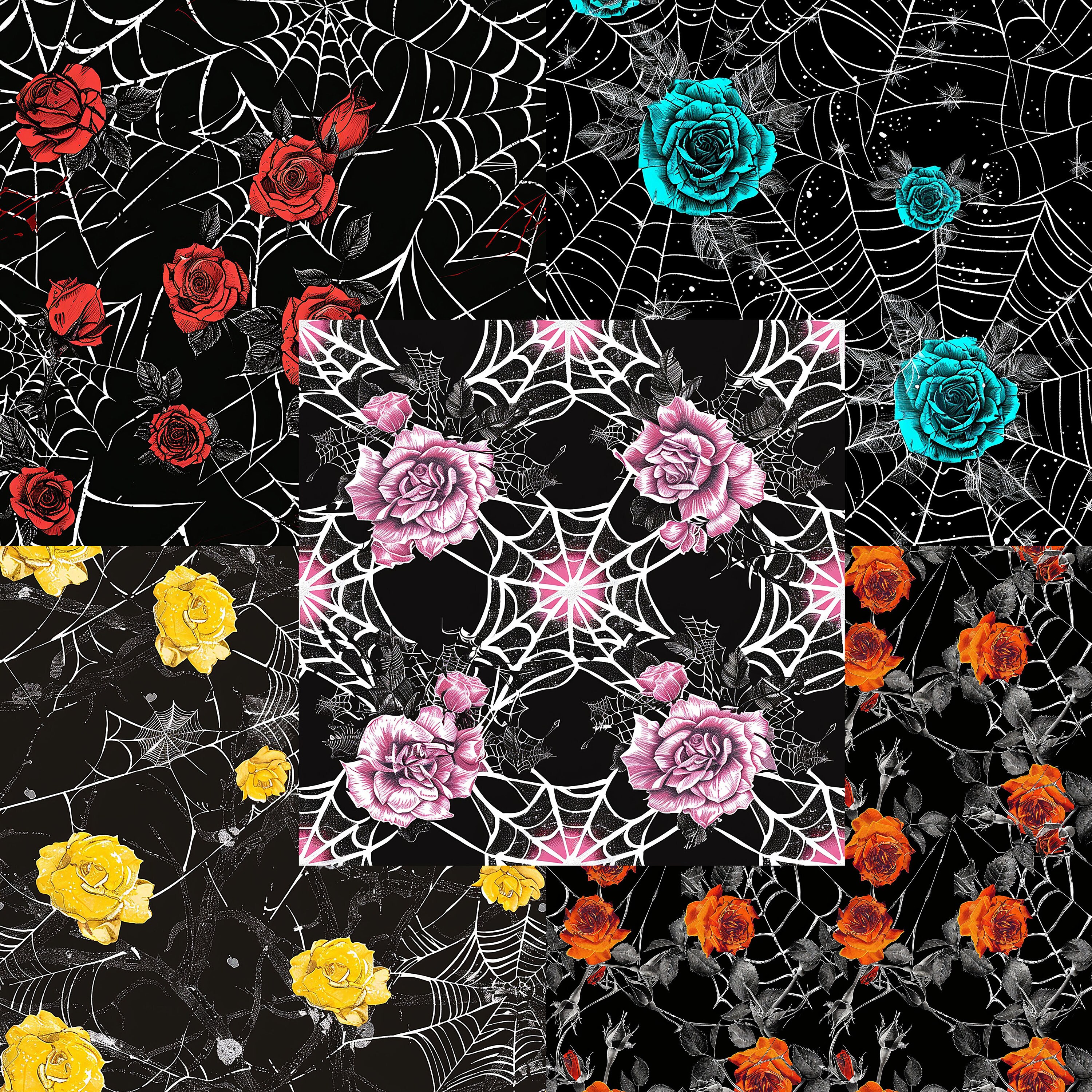 Rose and Spiderweb Web Seamless Halloween Goth Digital Paper 12x12 ...