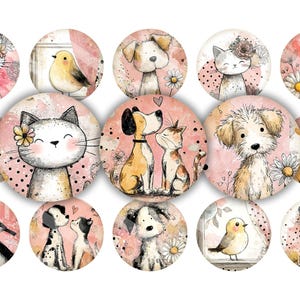 Modern Cute Pets honden katten vogels 25 mm 1 inch bci afdrukbare flessendopafbeeldingen