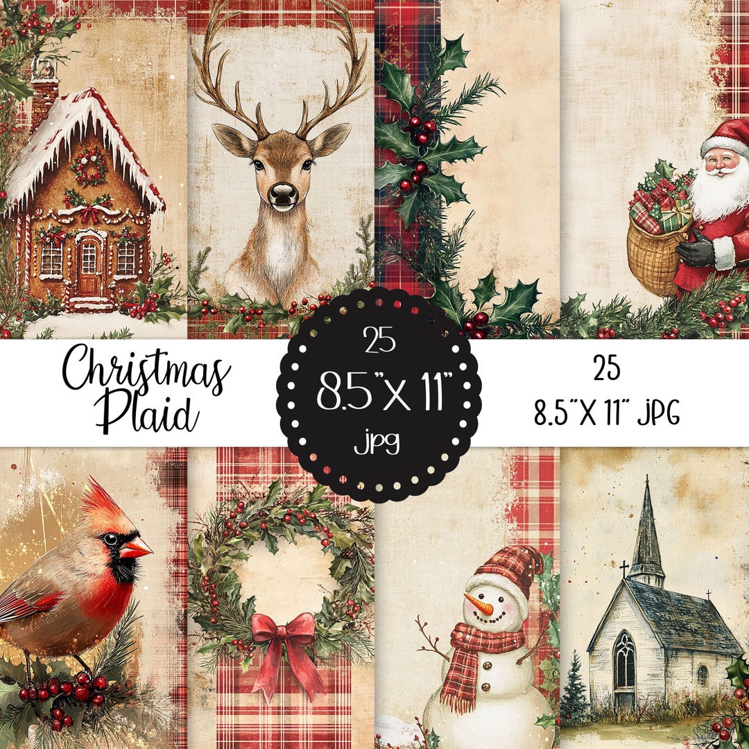 Vintage Plaid Christmas Paper Junk Journal 8.5x11 Letter Printable ...