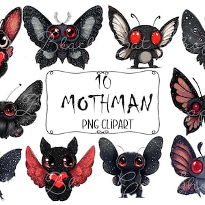 Mothman Cryptid clipart mignon chibi Goth PNG imprimable par sublimation