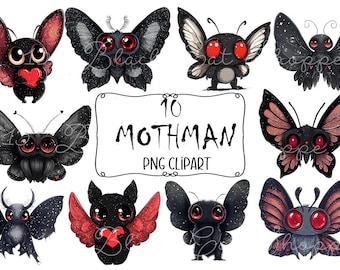 Mothman Cryptid clipart cute chibi Goth PNG  sublimation printable