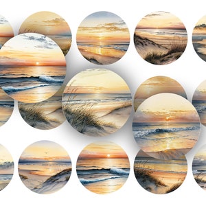 Images imprimables de capsule de bouteille de coucher de soleil tropical de plage 25 mm 1 pouce bci
