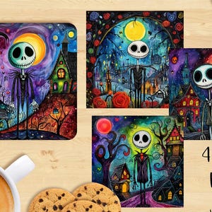 Posavasos cuadrado PNG Artsy Jacks Ghost Skeleton, posavasos de 4 pulgadas, etiqueta para tarjeta, arte de pared, sublimación, imprimible, PNG, JPG
