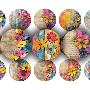 Färgglad rustik blomma 25 mm 1 tum bci utskrivbara flaskkorkbilder cabochon