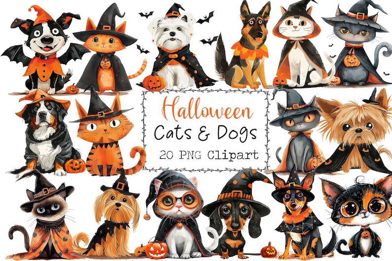 Halloween Cats & Dogs PNG Clipart: Costume Party Designs (digital ...