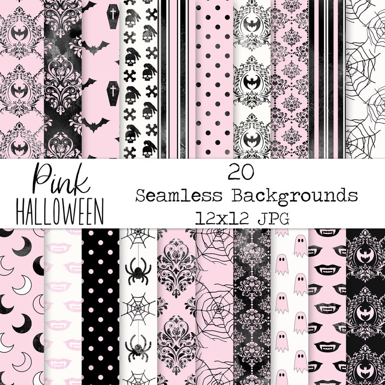 Pink Halloween Seamless Pastel Goth Digital Paper 12x12 Scrapbook ...