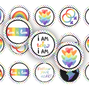 Images imprimables colorées de bouchon de bouteille de 25 mm 1 pouce bci de Rainbow Pride