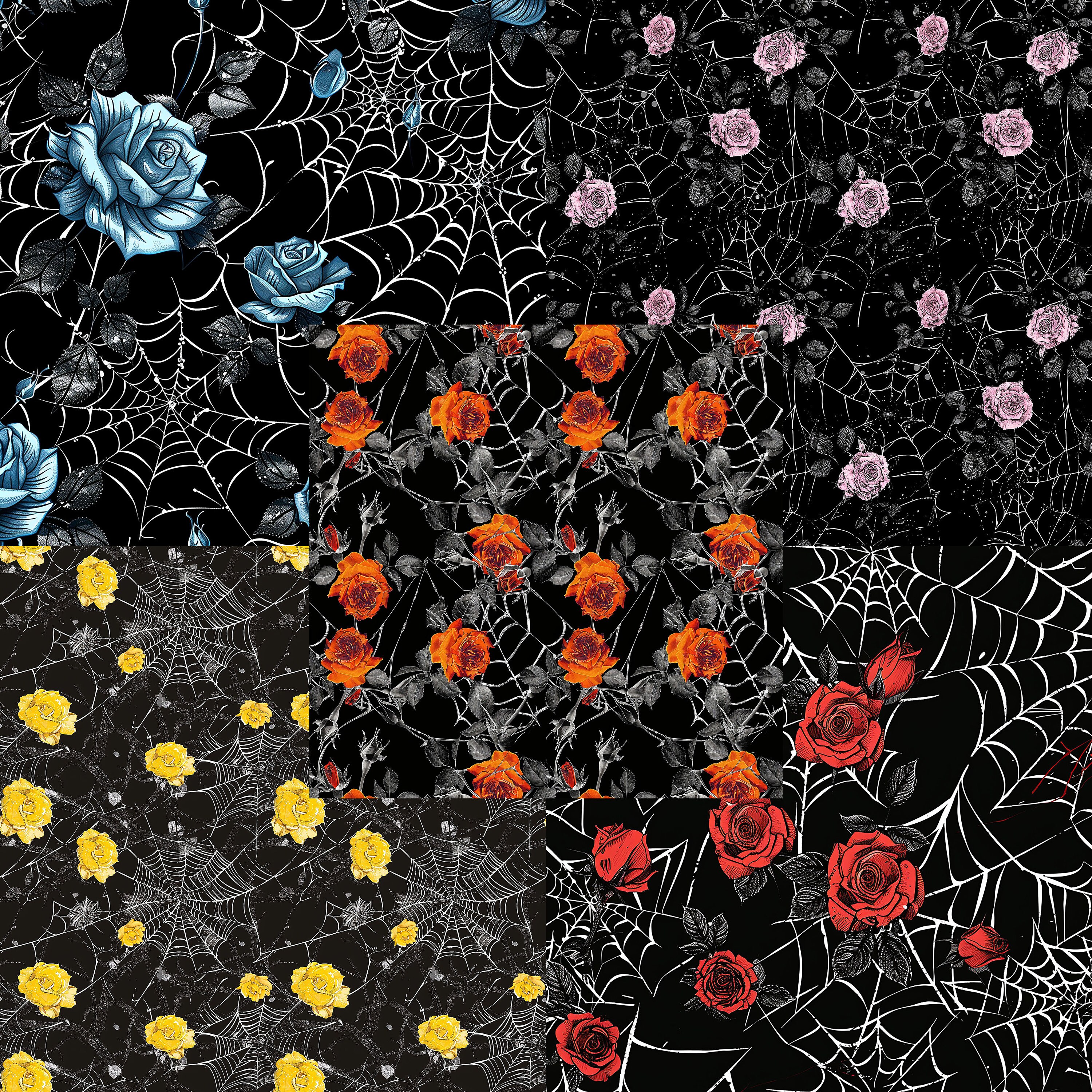 Rose and Spiderweb Web Seamless Halloween Goth Digital Paper 12x12 ...