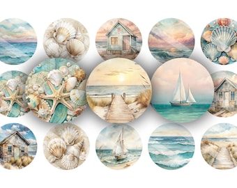 Coastal Beach boat house shells 25mm 1 inch bci printable bottle cap images