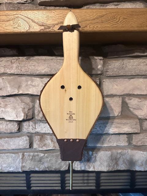 READY TO SHIP:  Handmade Fireplace Bellows, Poplar with Carved and Hand Painted Owl, Brown Leather, Bronze Tacks - Heirloom - Thumbnail 7