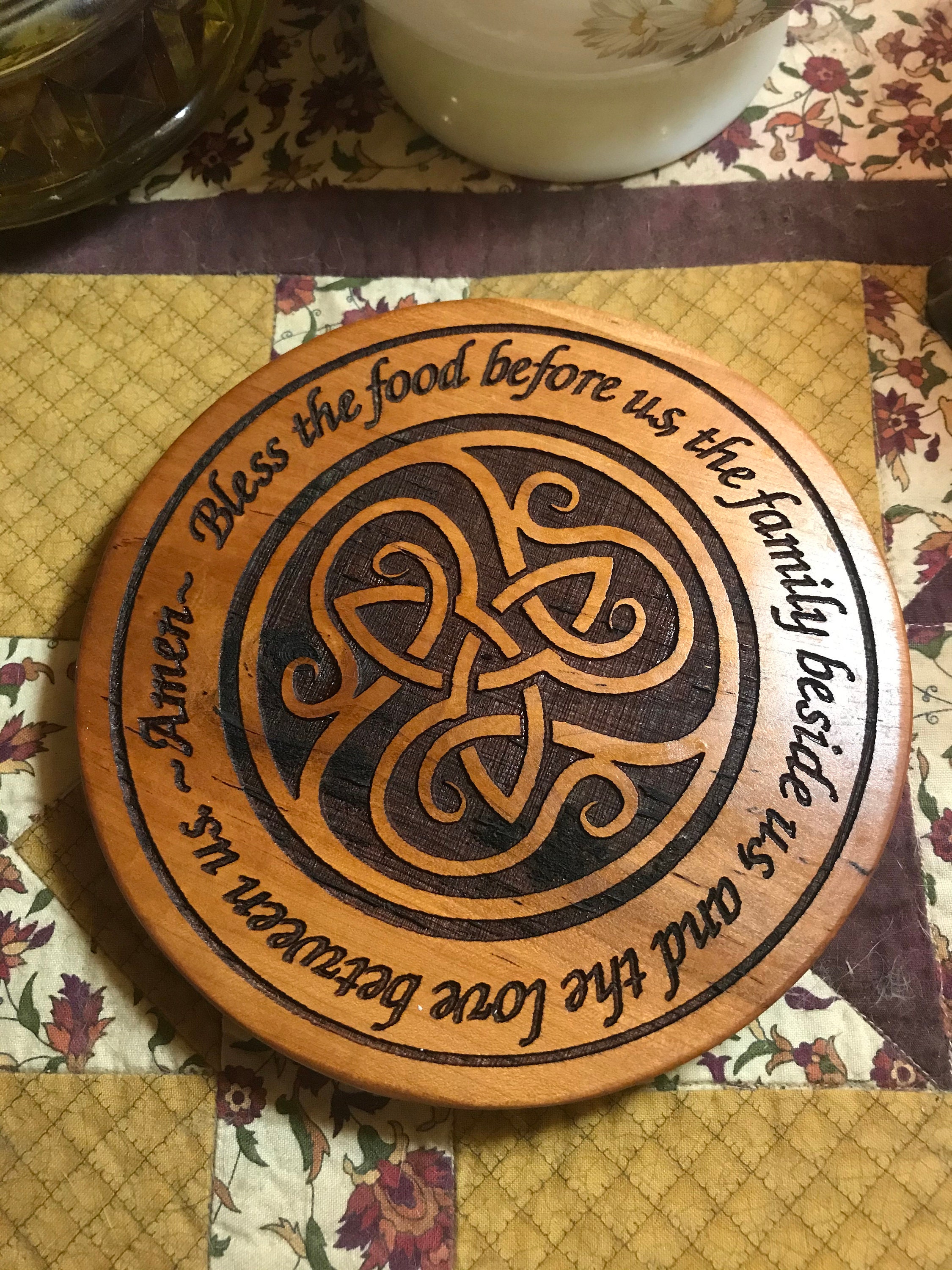 READY TO SHIP Handmade Wooden Trivet with Engraved Celtic Triquetra