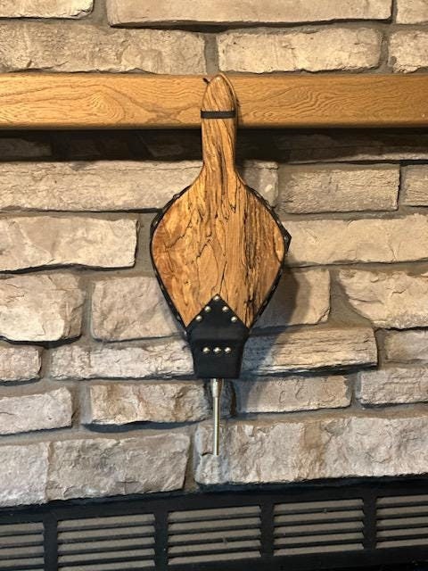 READY TO SHIP - Handmade Fireplace Bellows, Spalted Sycamore with Brown Leather, Shiny Brass Tacks-Woodstove-Fire-Fireplace-Bellows-Heirloom - Thumbnail 2