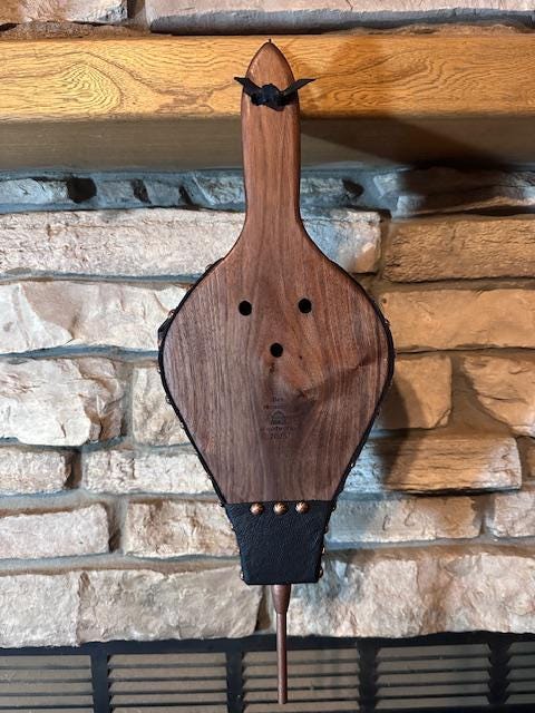 READY TO SHIP: Premium Handmade Fireplace Bellows, Walnut with Green Man Motif, black leather, swirled copper tacks - Fireplace - Hearth - Thumbnail 7