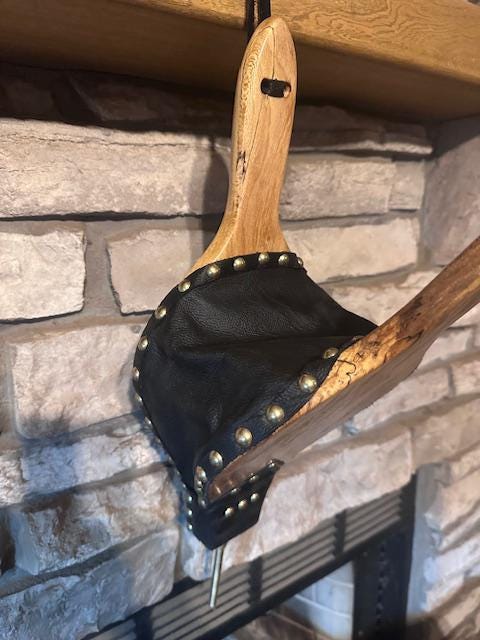 READY TO SHIP - Handmade Fireplace Bellows, Spalted Sycamore with Brown Leather, Shiny Brass Tacks-Woodstove-Fire-Fireplace-Bellows-Heirloom - Thumbnail 7