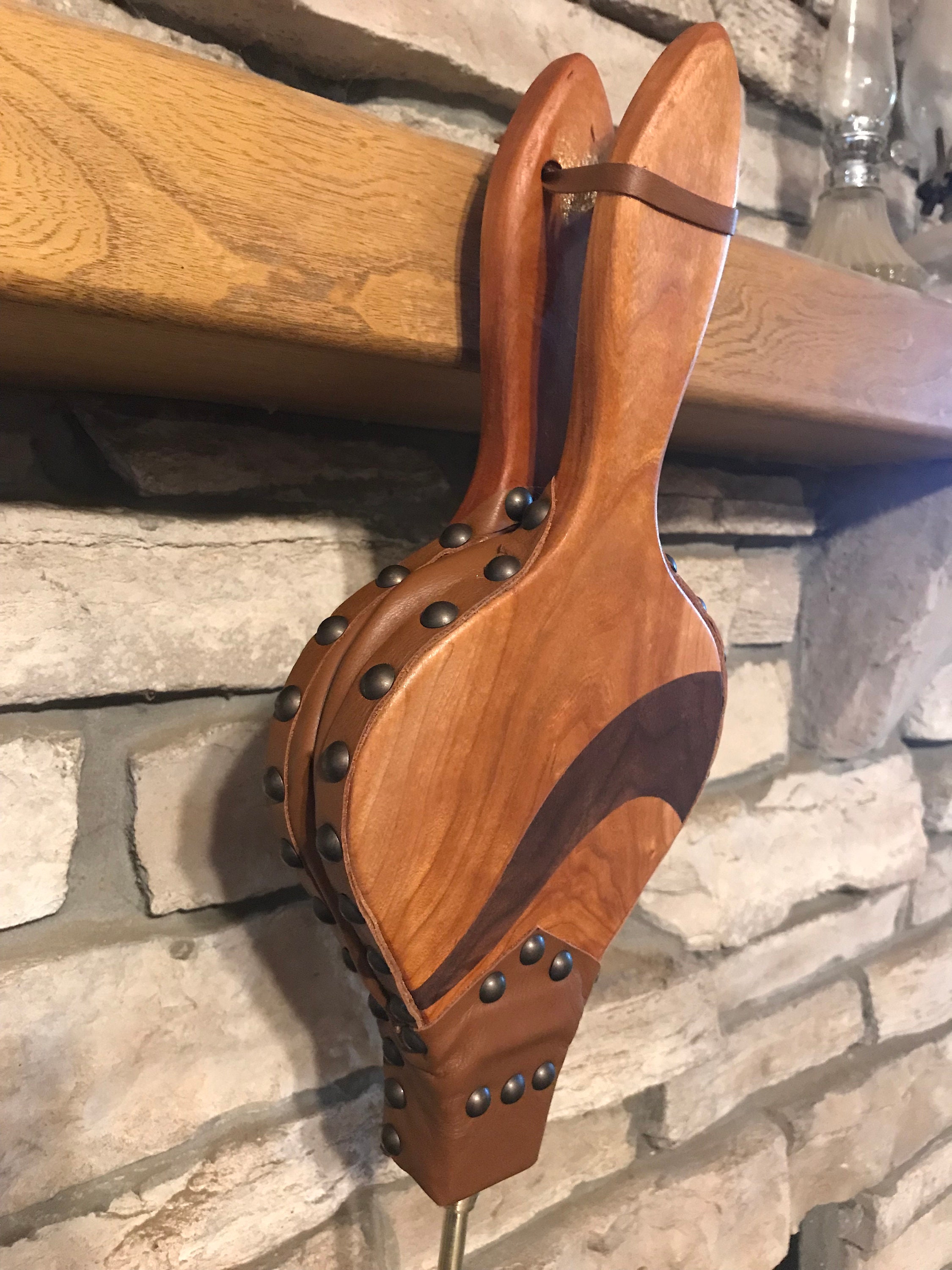READY TO SHIP Handmade Fireplace Bellows, Shorty Bellows, Cherry with Walnut Inlay, Light Brown