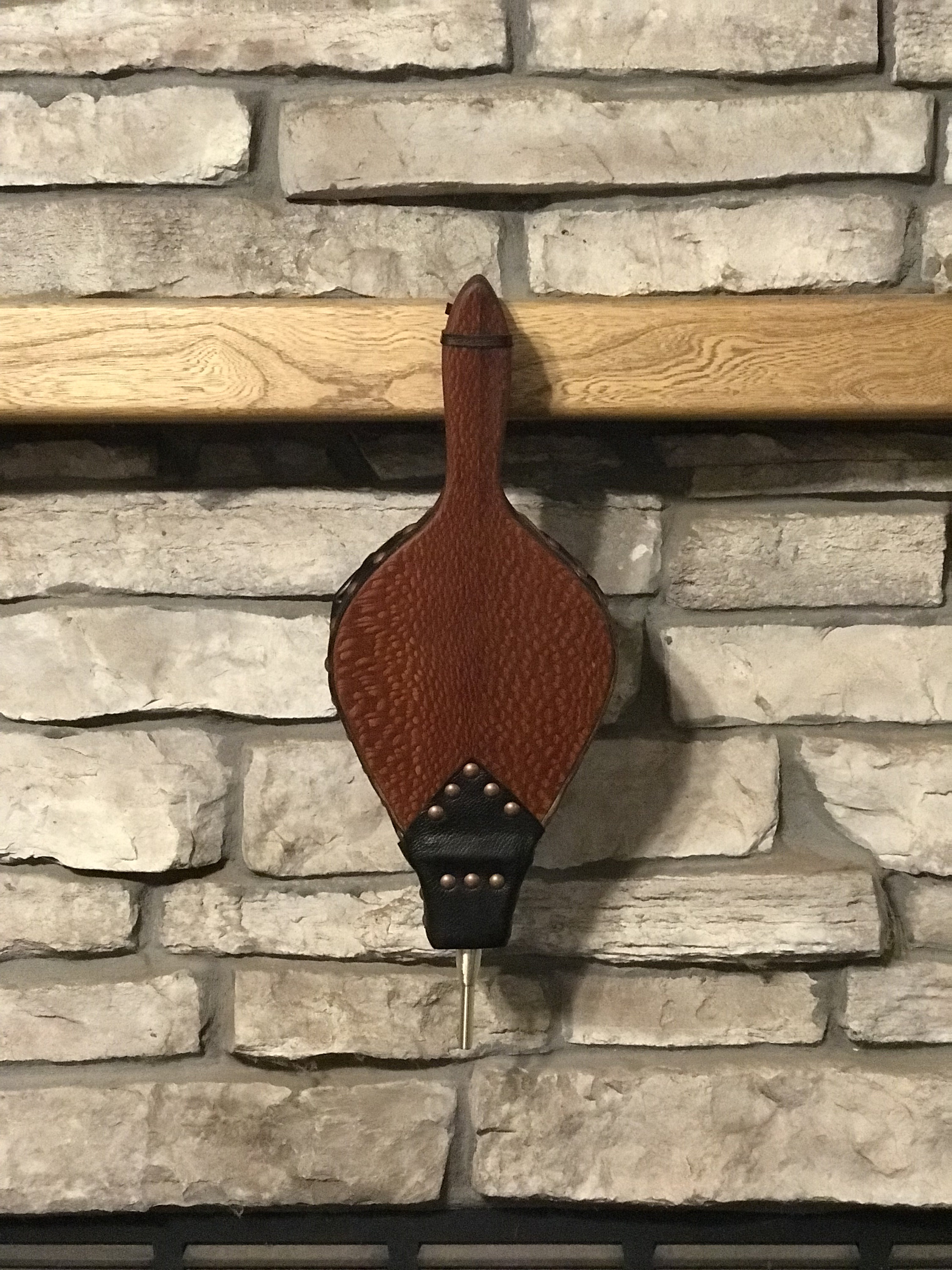 Handmade Fireplace Bellows, Leopardwood with Dark Brown Leather and