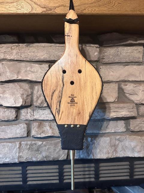 READY TO SHIP - Handmade Fireplace Bellows, Spalted Sycamore with Brown Leather, Shiny Brass Tacks-Woodstove-Fire-Fireplace-Bellows-Heirloom - Thumbnail 6