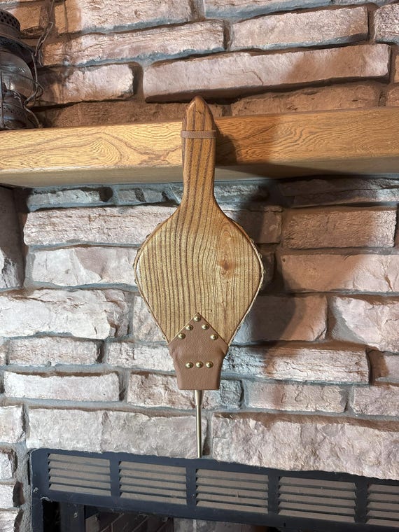 READY TO SHIP: Handmade Fireplace Bellows, Catalpa Wood, Light Brown Leather, Shiny Brass Tacks-Fireplace-Bellows-Hearth-Woodstove