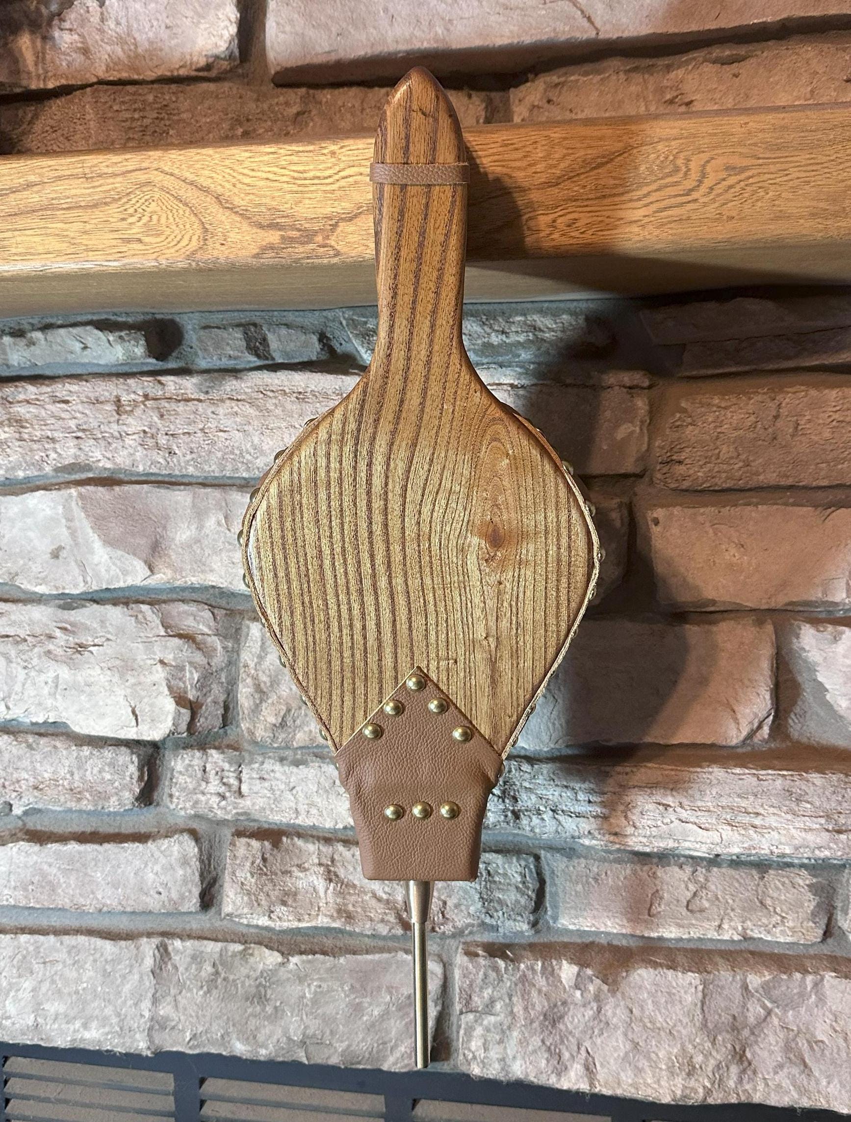 READY TO SHIP: Handmade Fireplace Bellows, Catalpa Wood, Light Brown Leather, Shiny Brass Tacks-Fireplace-Bellows-Hearth-Woodstove - Thumbnail 2