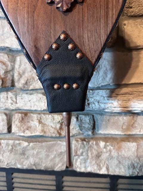 READY TO SHIP: Premium Handmade Fireplace Bellows, Walnut with Green Man Motif, black leather, swirled copper tacks - Fireplace - Hearth - Thumbnail 4