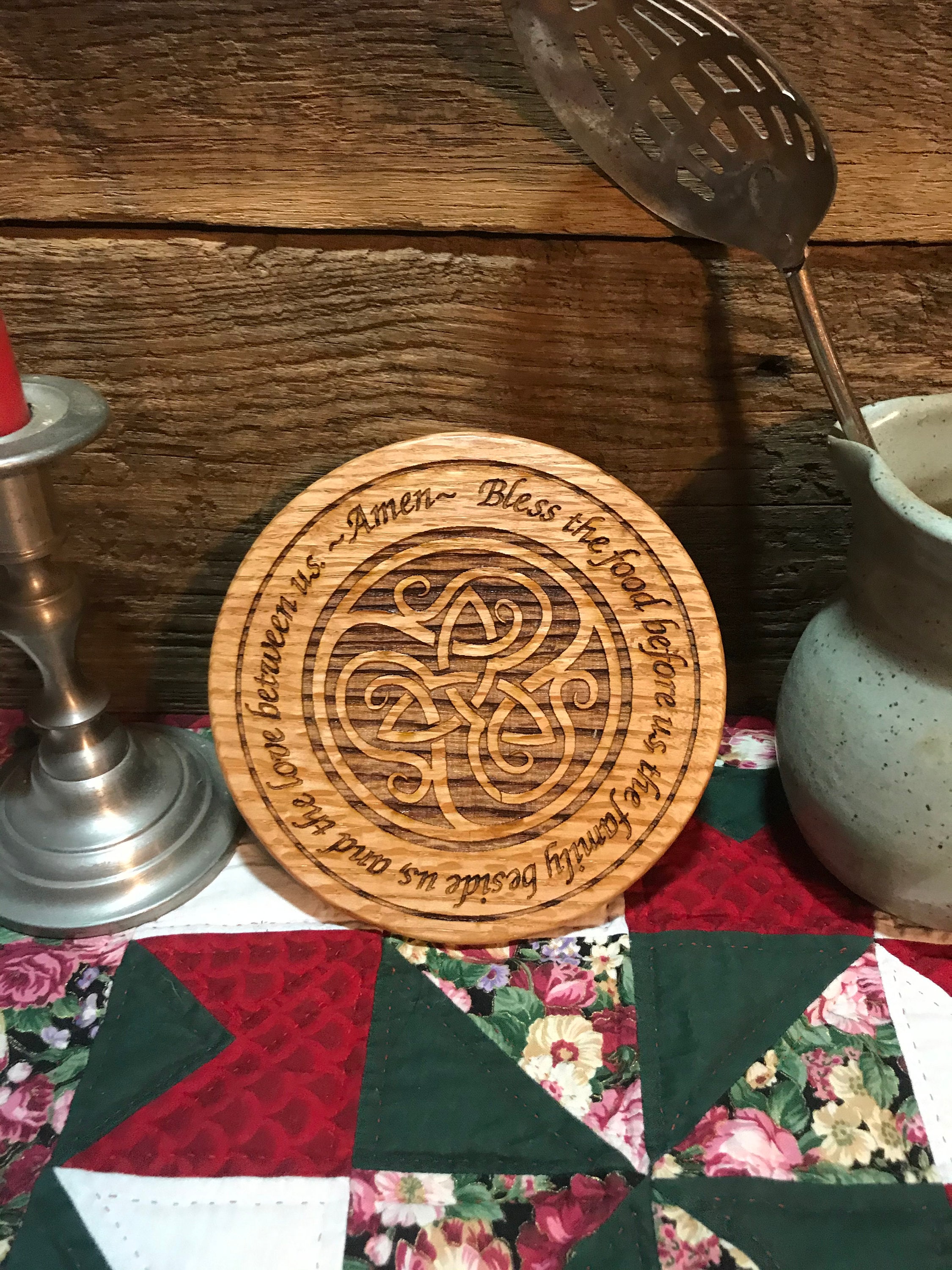 READY to SHIP Handmade Wooden Trivet with Engraved Celtic Triquetra