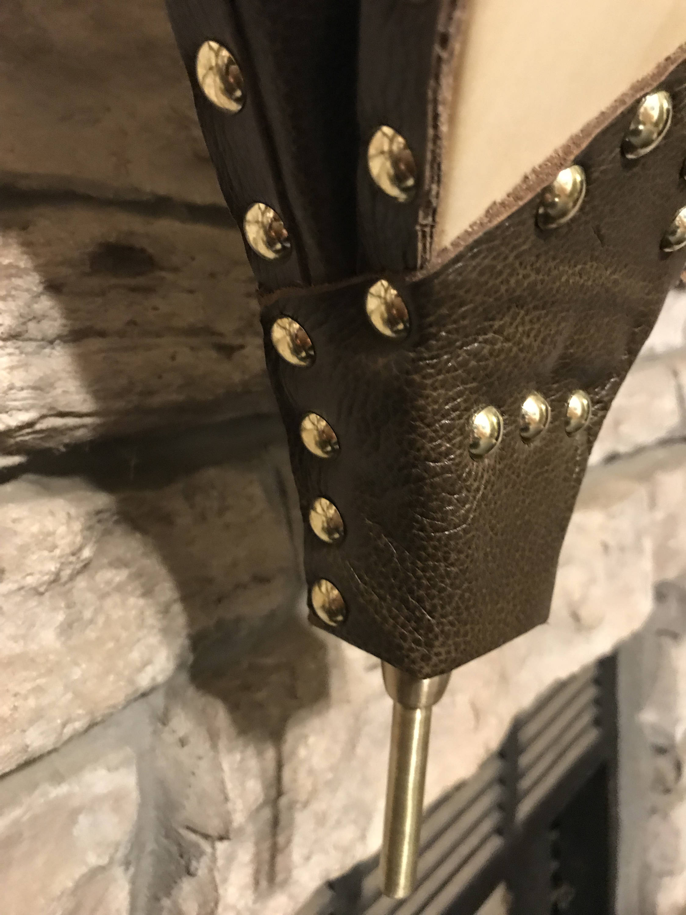 Handmade Fireplace Bellows, Poplar Wood and Dark Leather with Brass