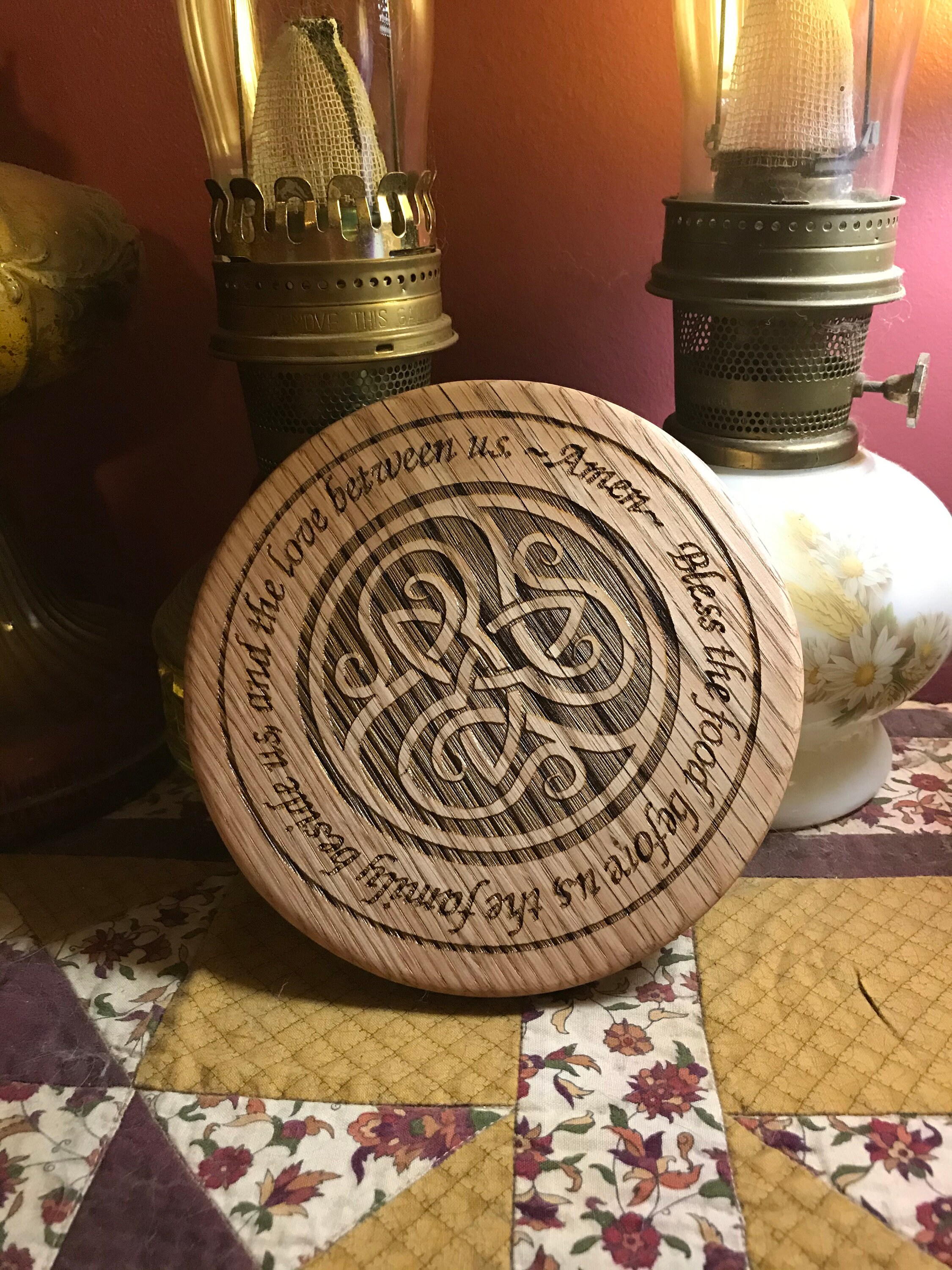 READY TO SHIP Handmade Wooden Trivet with Engraved Celtic Triquetra