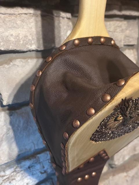 READY TO SHIP:  Handmade Fireplace Bellows, Poplar with Carved and Hand Painted Owl, Brown Leather, Bronze Tacks - Heirloom - Thumbnail 6