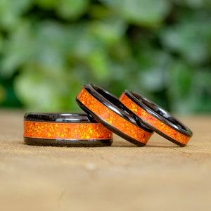 Orange Bello Opal and Black Ceramic Ring – Bright and Cheerful Design